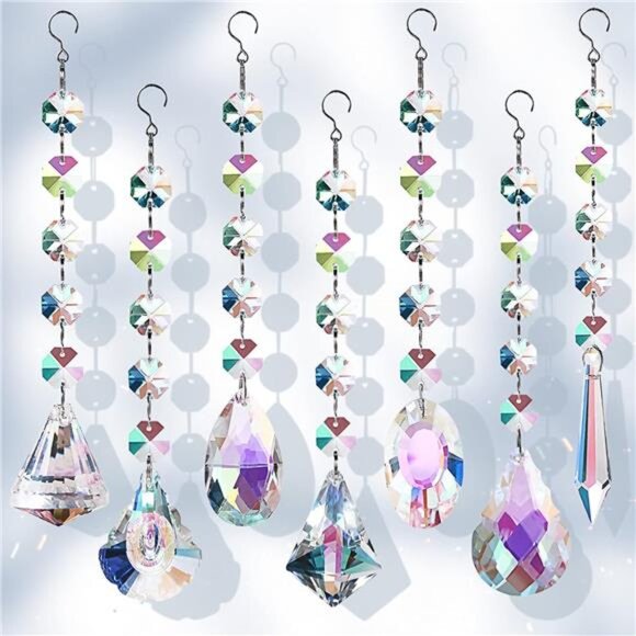 Sun Catchers with Crystals, 7 Pcs Hanging Crystals Suncatchers for Windows - Picture 8 of 14